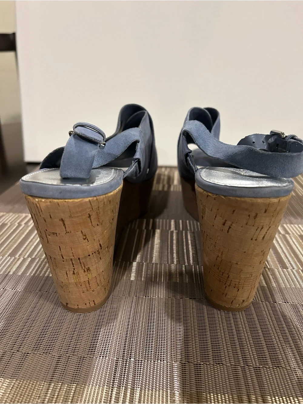Marc Fisher Slate Blue Suede Crisscross Platform Sandals